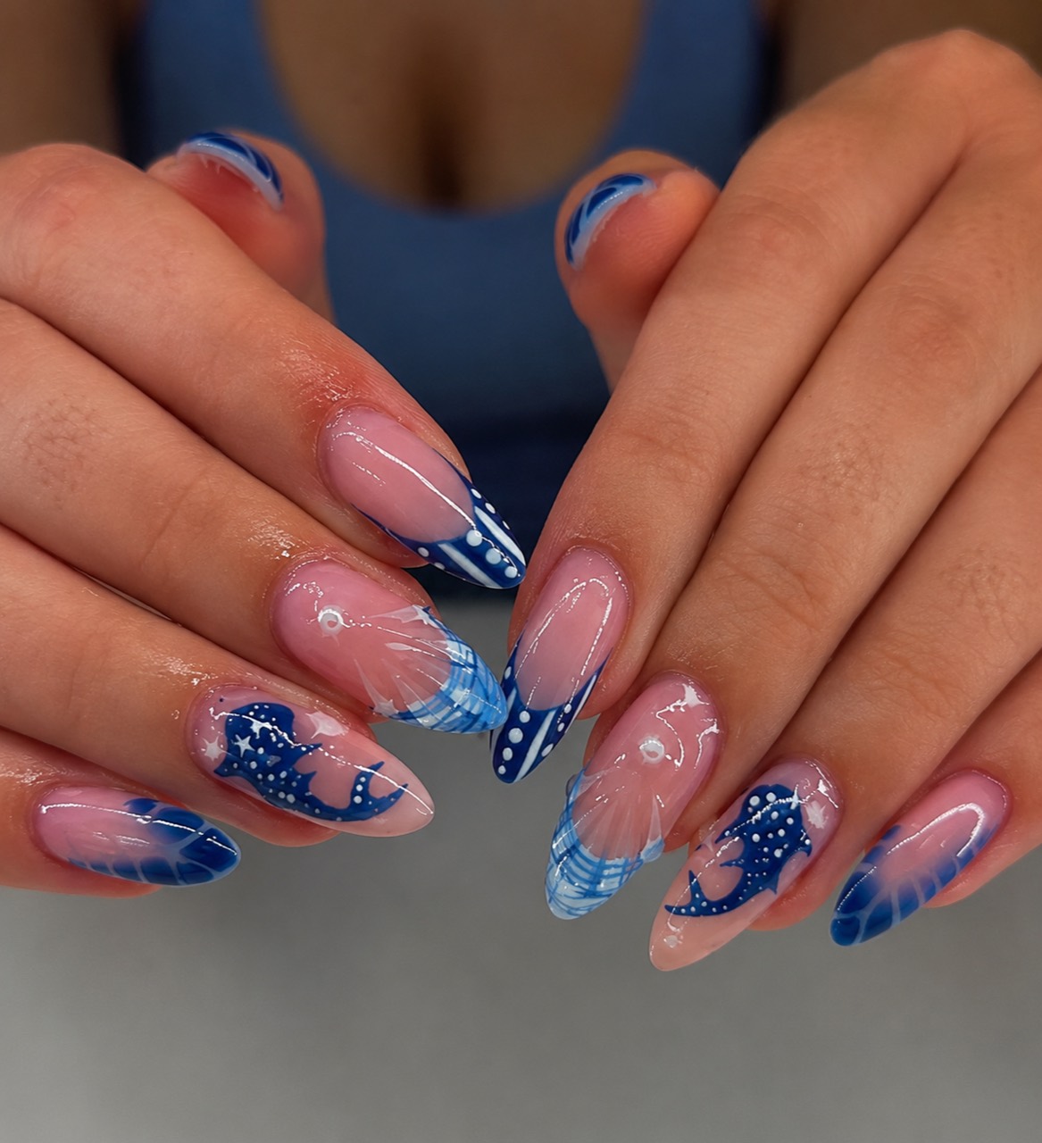 Ocean blue shell nail art
