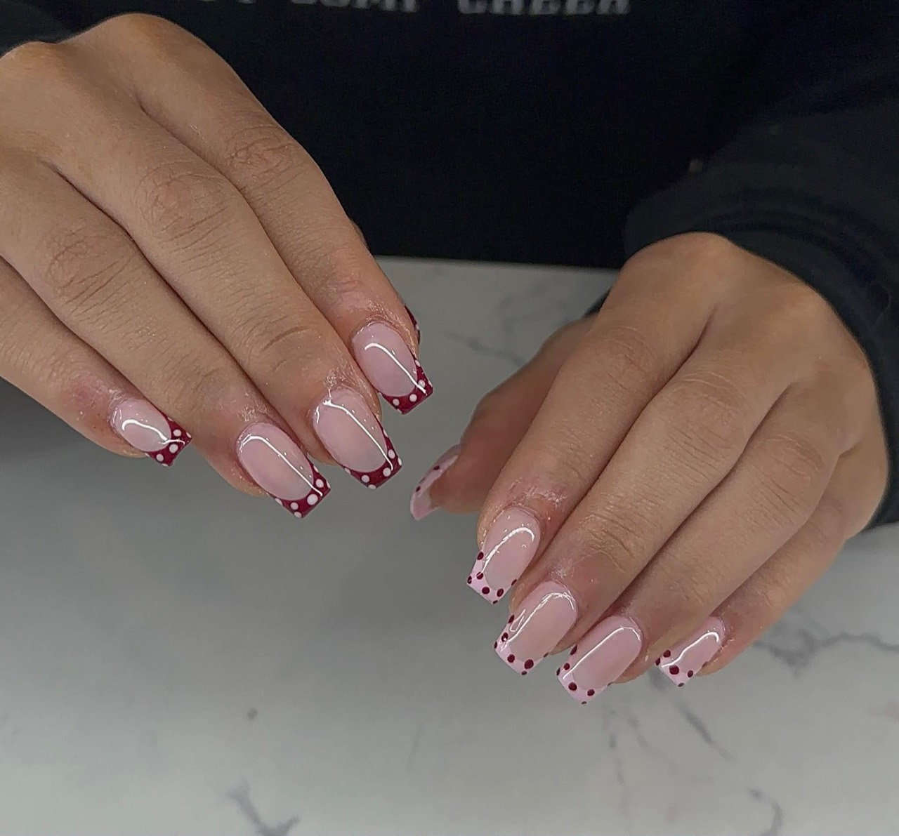 Burgundy dotted French tips